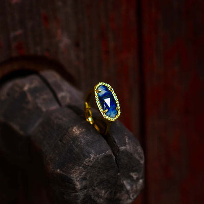 Anillo ajustable de lapislázuli en bronce, sabiduría profunda y poder interior
