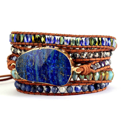 Pulsera Multicapa de Lapislázuli y Cuero