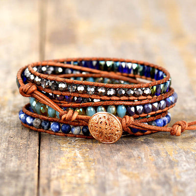 Pulsera Multicapa de Lapislázuli y Cuero