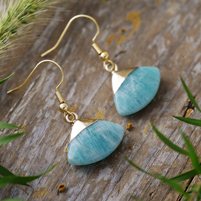 Pendientes abanico de cuarzo rosa y amazonita: amor propio y calma