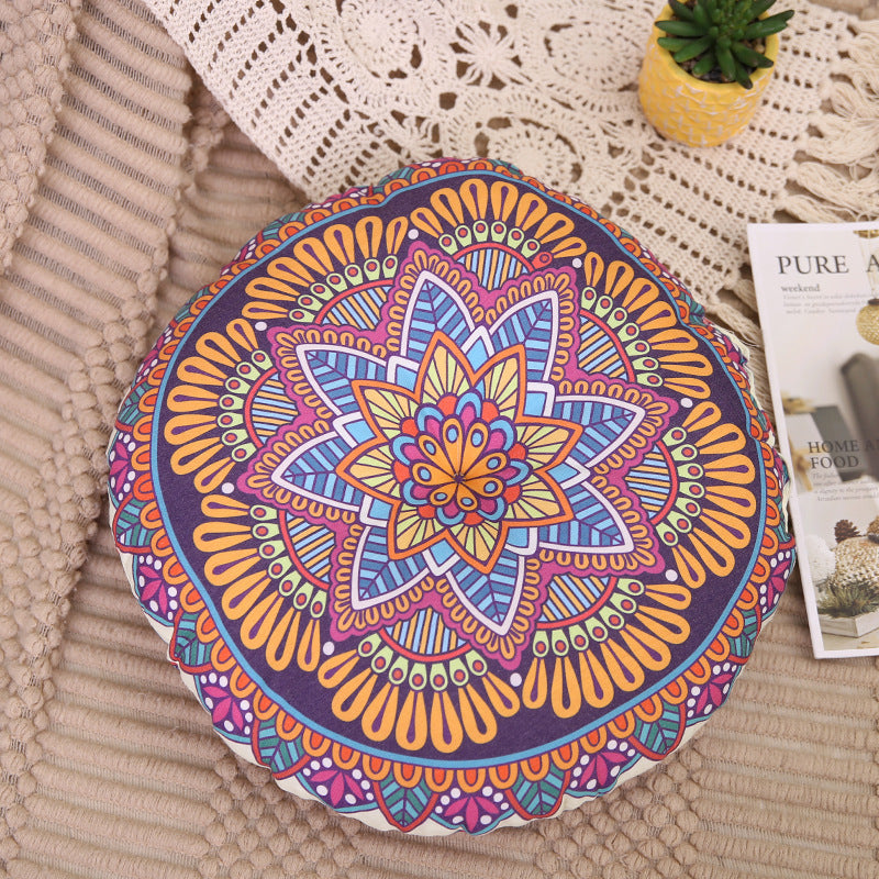 Cojín Redondo Étnico Mandala Multicolor – Algodón y Lino 40 cm