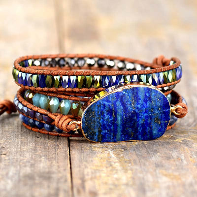 Pulsera Multicapa de Lapislázuli y Cuero