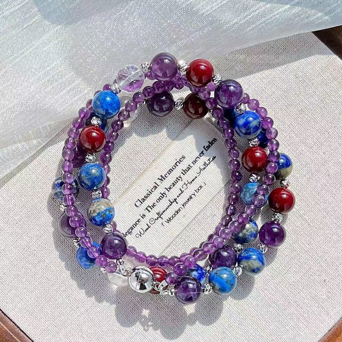 Collar Zen Doble Capa con Amatista, Lapislázuli y Cristal – Armonía, Luz y Energía Interior