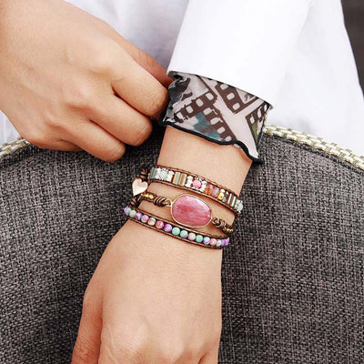 Pulsera Multicapa Bohemia con Cuarzo Rosa