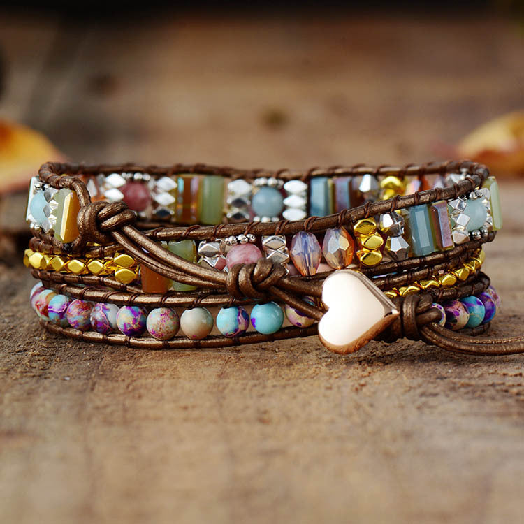 Pulsera Multicapa Bohemia con Cuarzo Rosa