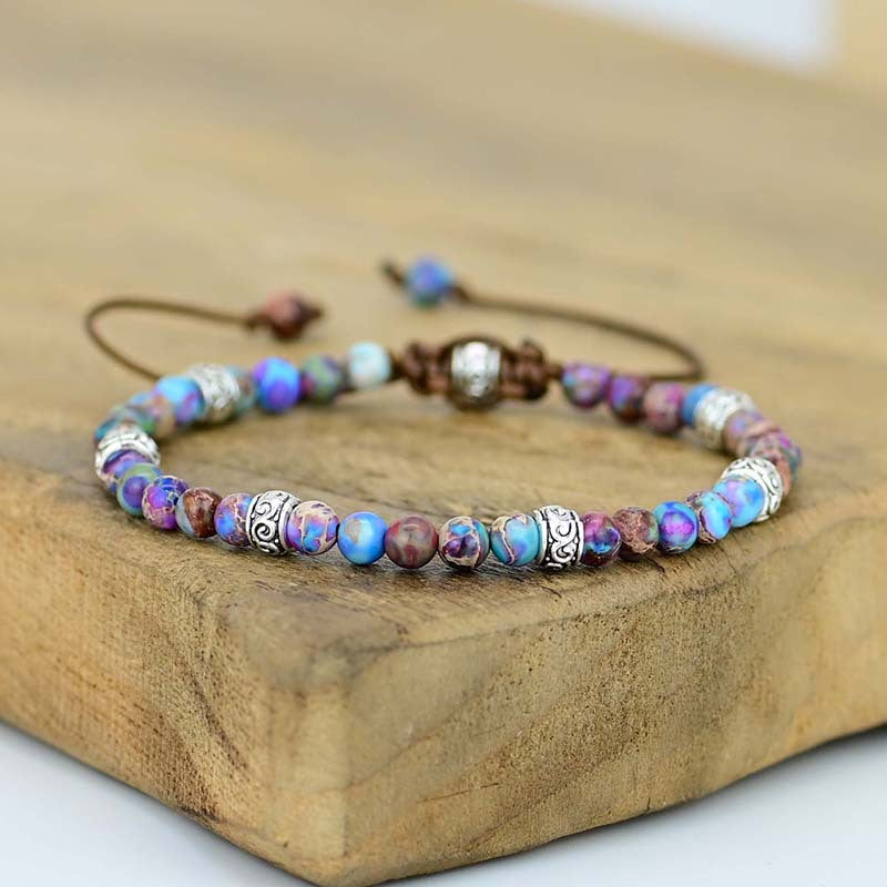 Pulsera de Piedra Emperador Morada con Detalles Plateados
