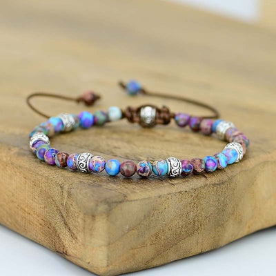 Pulsera de Piedra Emperador Morada con Detalles Plateados