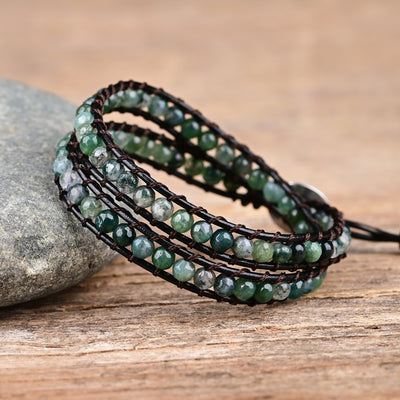 Pulsera de dos capas con ágata india natural, conexión terrenal y fuerza interior