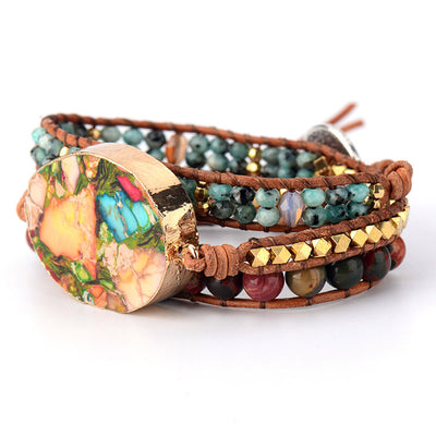 Armonía y Equilibrio: Pulsera de Siete Piedras Naturales Tejida a Mano