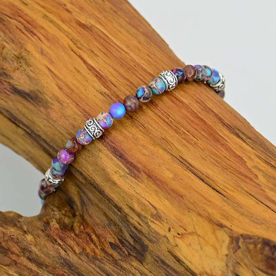 Pulsera de Piedra Emperador Morada con Detalles Plateados