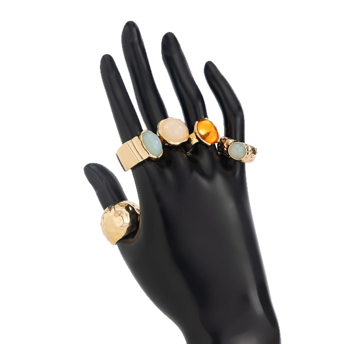 Equilibrio y Energía Positiva: Set de Anillos de Ámbar, Aventurina y Cuarzo