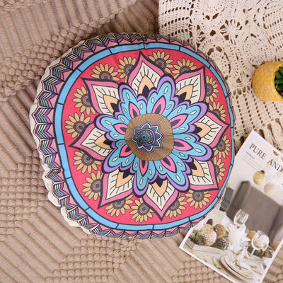 Cojín Redondo Étnico Mandala Rosa y Azul – Algodón y Lino 40 cm