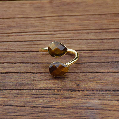 Anillo ajustable de ojo de tigre natural, fuerza y enfoque con energía protectora
