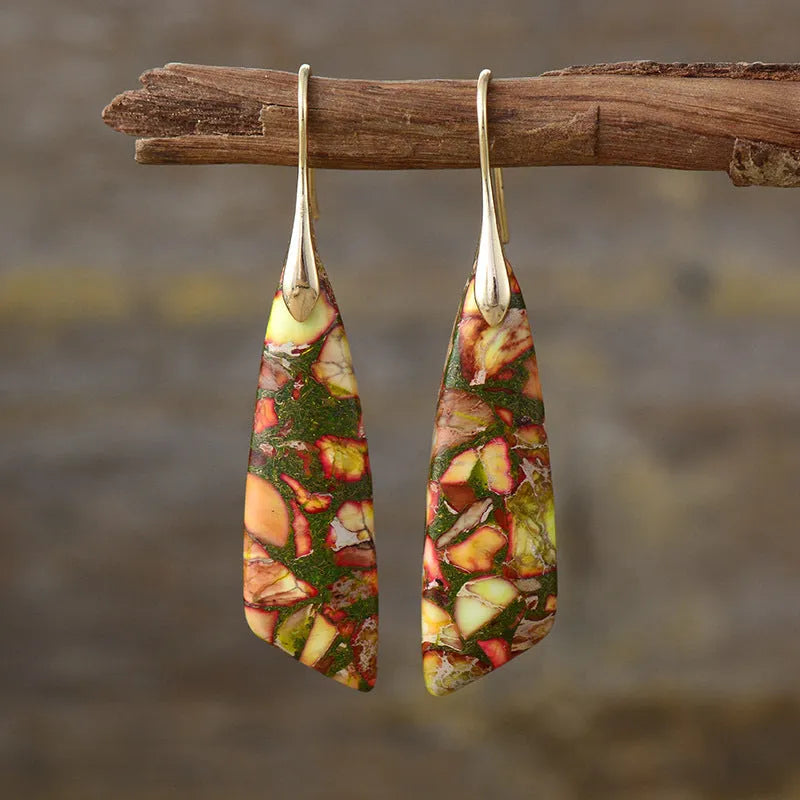 Pendientes Geométricos de Citrino y Jade Rojo: Energía y Pasión
