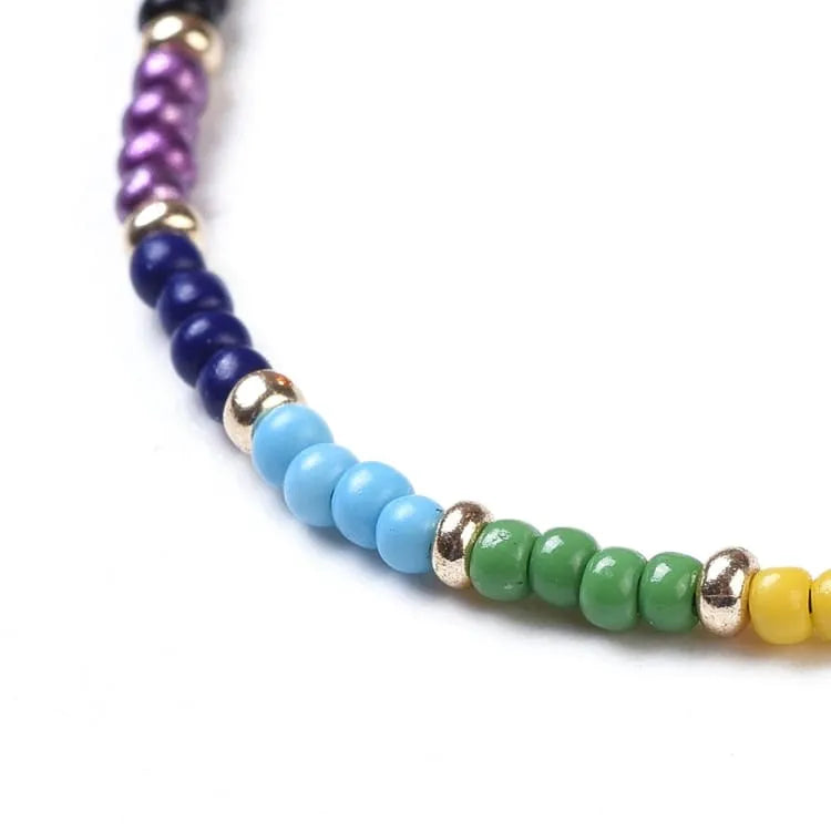 Pulsera 7 Chakras de colores con hilo de nylon ajustable y perlas de semillas
