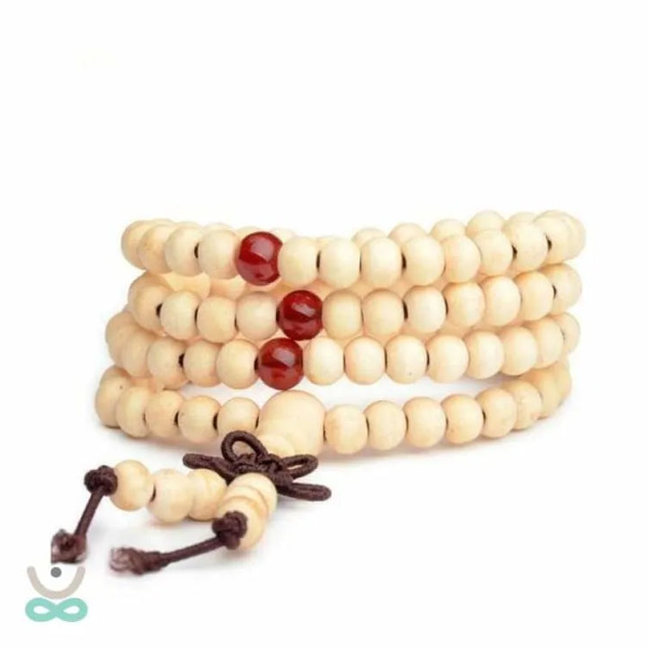Pulsera Mala Tibetana 108 Cuentas De Madera De 8 Mm Para Meditación Yoga - Nudo Chino