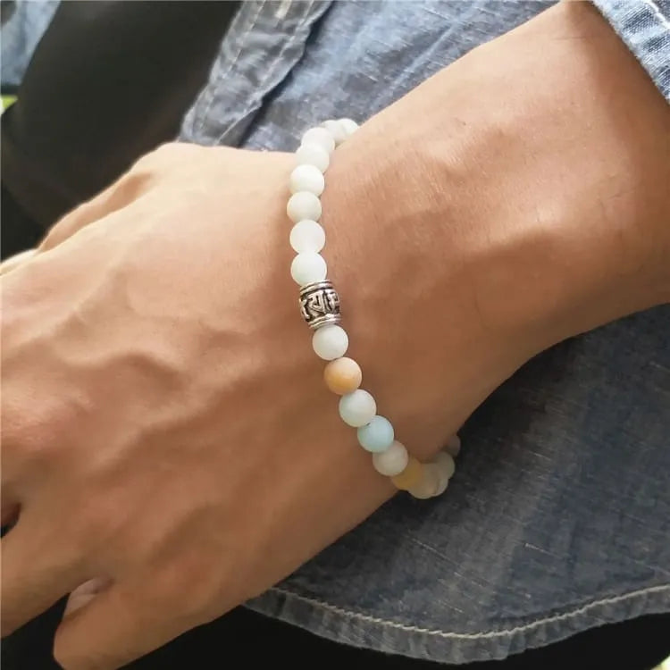 Pulsera budista tibetana con piedras de amazonita