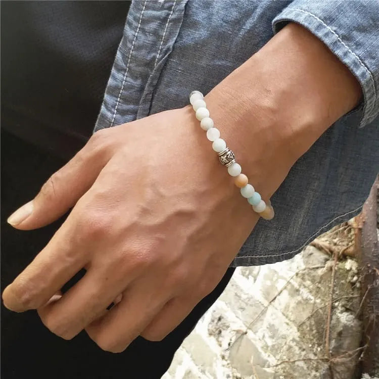 Pulsera budista tibetana con piedras de amazonita