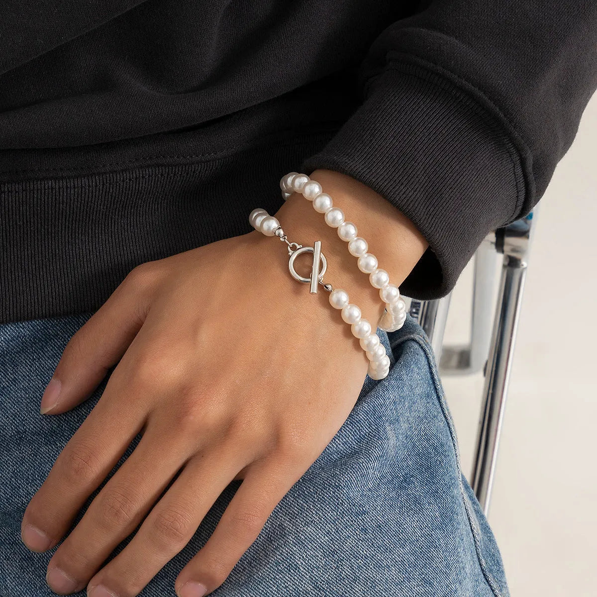 Pulsera de 2 piezas de perlas blancas para hombres
