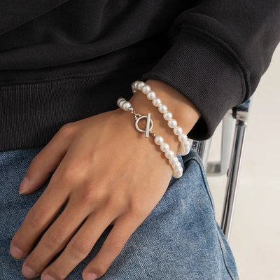 Pulsera de 2 piezas de perlas blancas para hombres