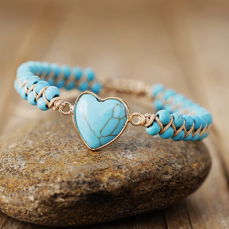 Pulsera de energía vital con corazón de melocotón – Doble capa de bienestar