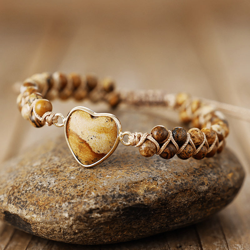 Pulsera de energía vital con corazón de melocotón – Doble capa de bienestar