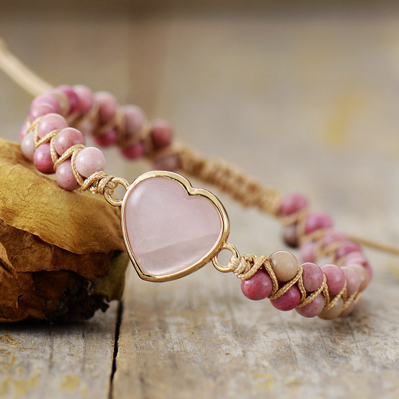 Pulsera de energía vital con corazón de melocotón – Doble capa de bienestar