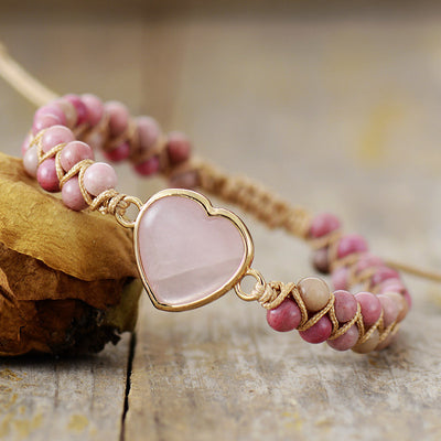 Pulsera de energía vital con corazón de melocotón – Doble capa de bienestar