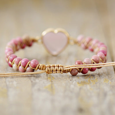 Pulsera de energía vital con corazón de melocotón – Doble capa de bienestar