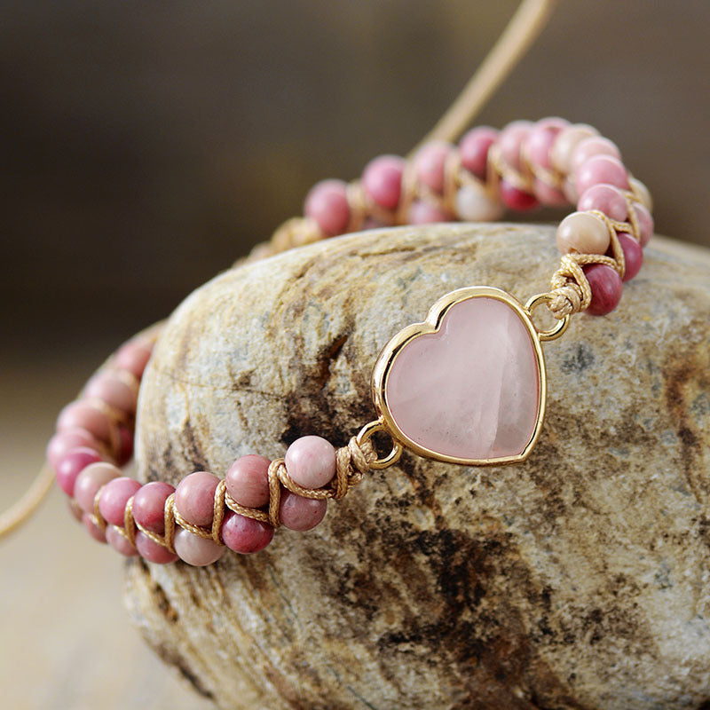 Pulsera de energía vital con corazón de melocotón – Doble capa de bienestar