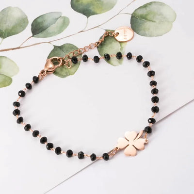 Pulsera de la suerte Tréboles de 4 hojas en ónix