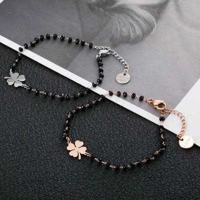 Pulsera de la suerte Tréboles de 4 hojas en ónix