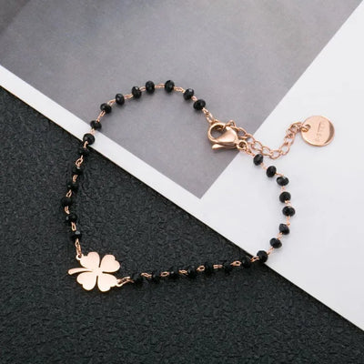 Pulsera de la suerte Tréboles de 4 hojas en ónix
