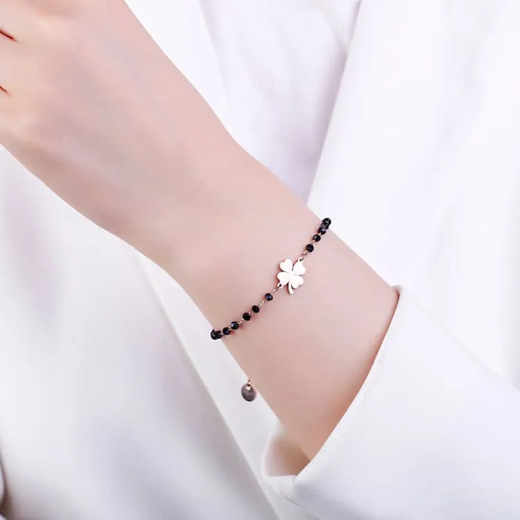 Pulsera de la suerte Tréboles de 4 hojas en ónix