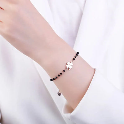 Pulsera de la suerte Tréboles de 4 hojas en ónix