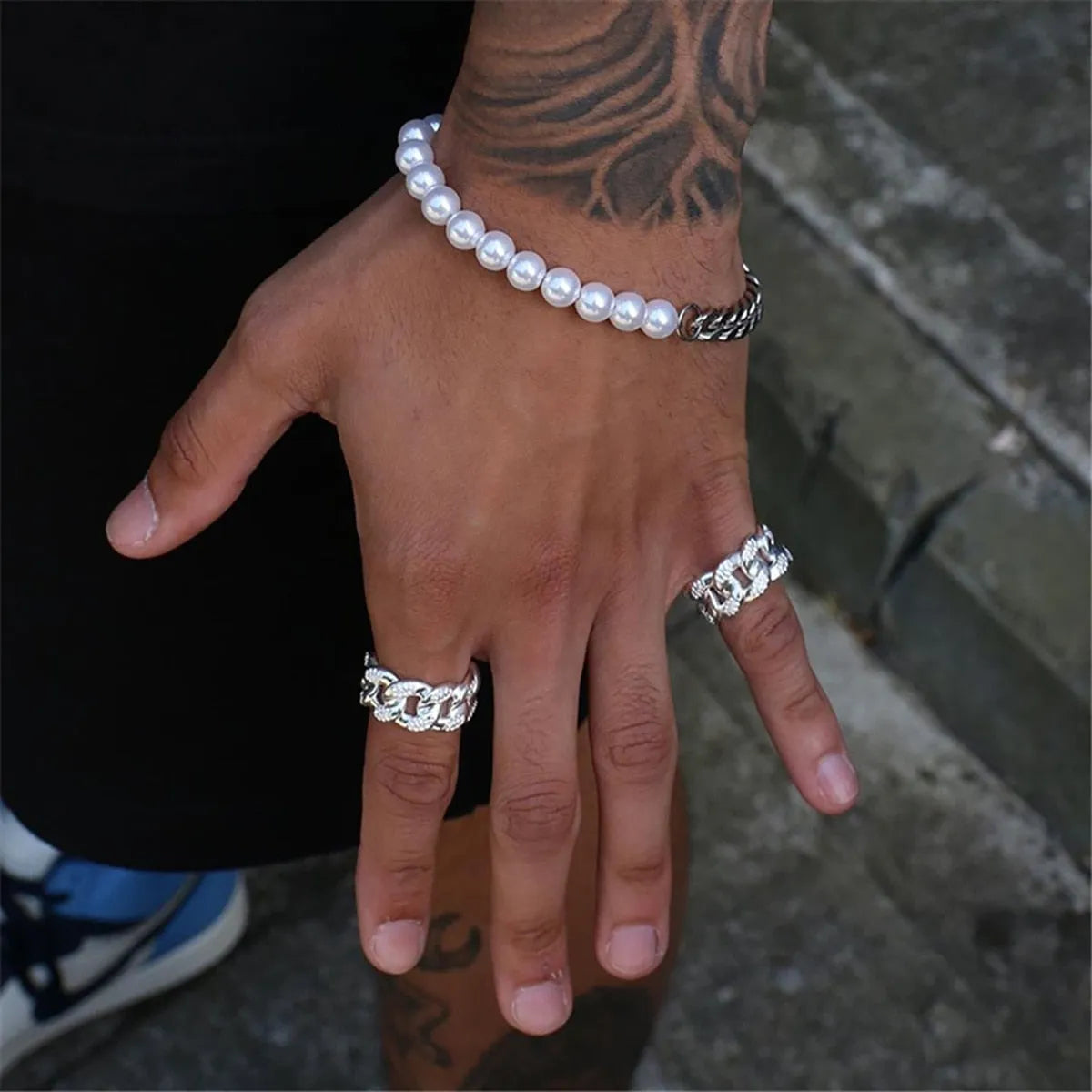 Pulsera de perlas para hombre con cadena resistente