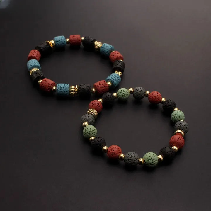 Pulsera de piedra de lava colorida estilo bohemio