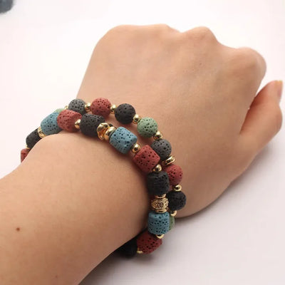 Pulsera de piedra de lava colorida estilo bohemio