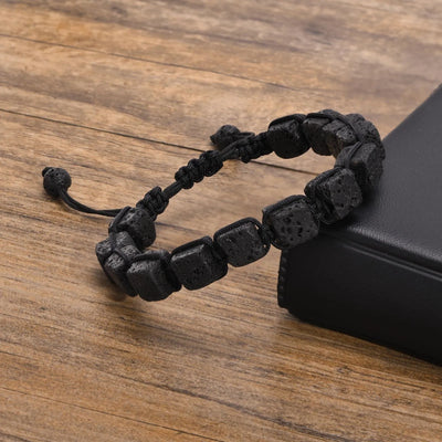 Pulsera de piedra de lava con cuadrados geométricos