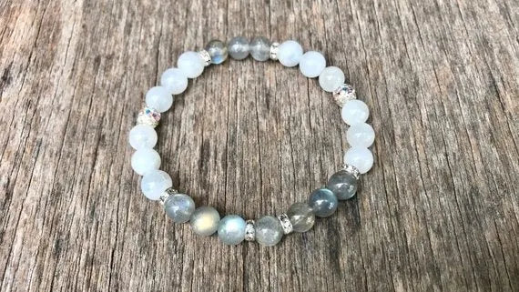 Pulsera de piedra lunar y labradorita