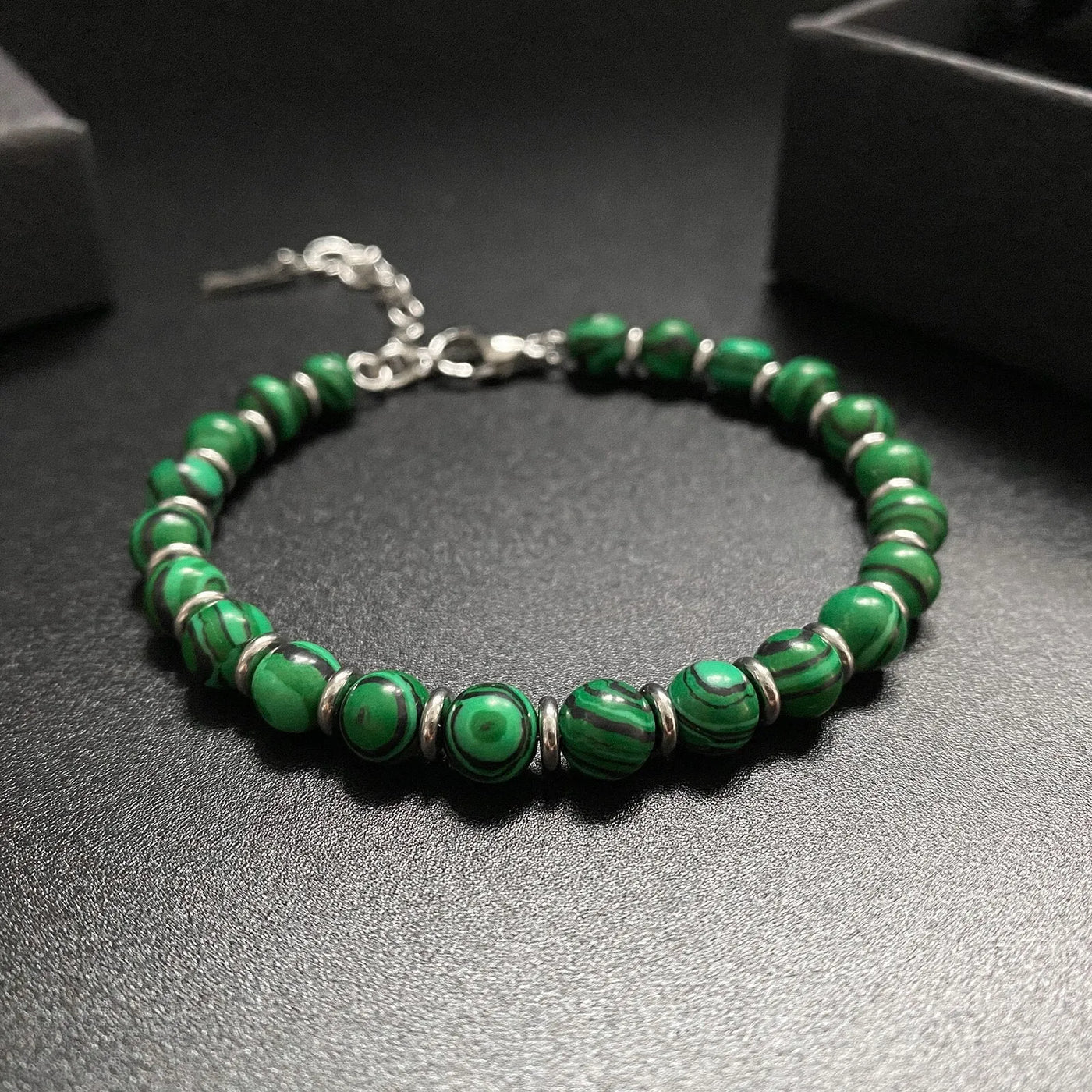 Pulsera para hombres con piedra natural malaquita