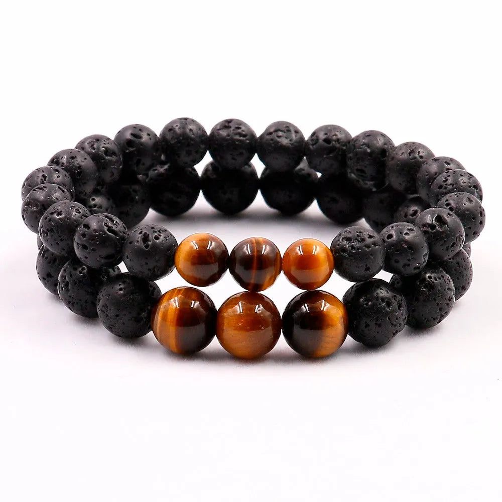 YADOCA 2Pcs Pulsera Hombre Pulseras De Cuentas De 8mm Ojo De Tigre Azul Obsidiana Hematites Cuentas De Piedra Natural Pulseras De Triple Protección