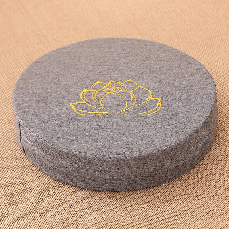 Cojín de Meditación de Lino con Loto – 40x6 cm