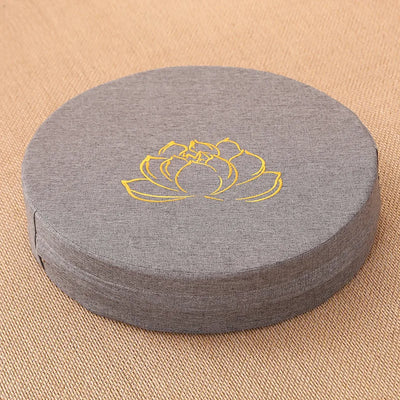 Cojín de Meditación de Lino con Loto – 40x6 cm