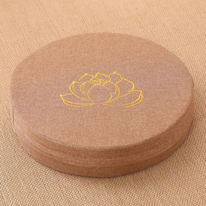 Cojín de Meditación de Lino con Loto – 40x6 cm