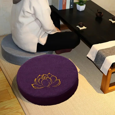 Cojín de Meditación de Lino con Loto – 40x6 cm