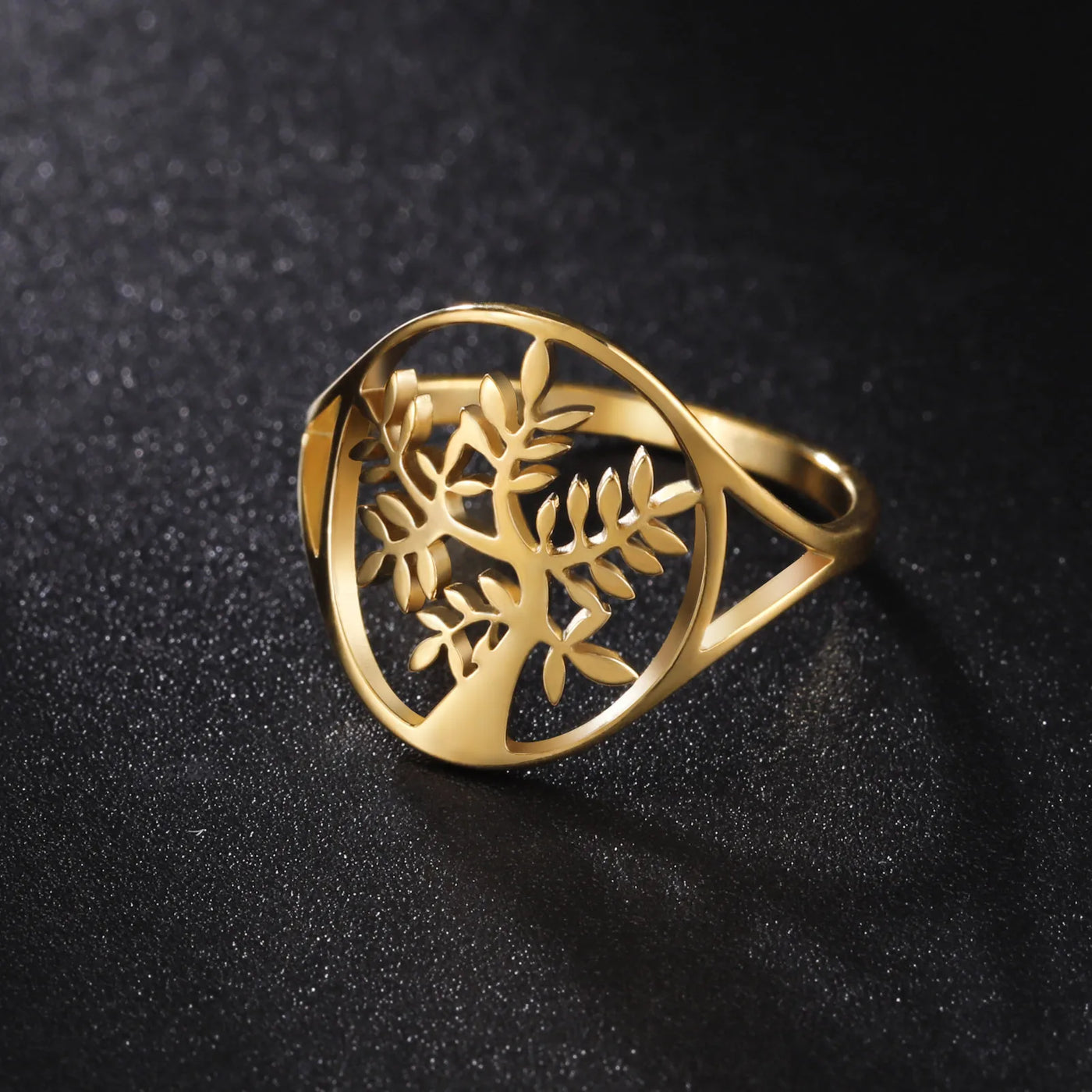 Anillo Árbol de la Vida Dorado en Acero Inoxidable – Armonía, Energía y Crecimiento Espiritual