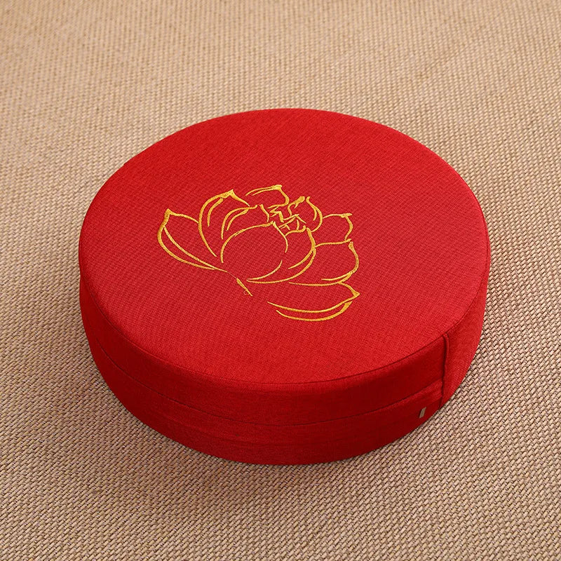Cojín de Meditación de Lino con Loto – 40x6 cm
