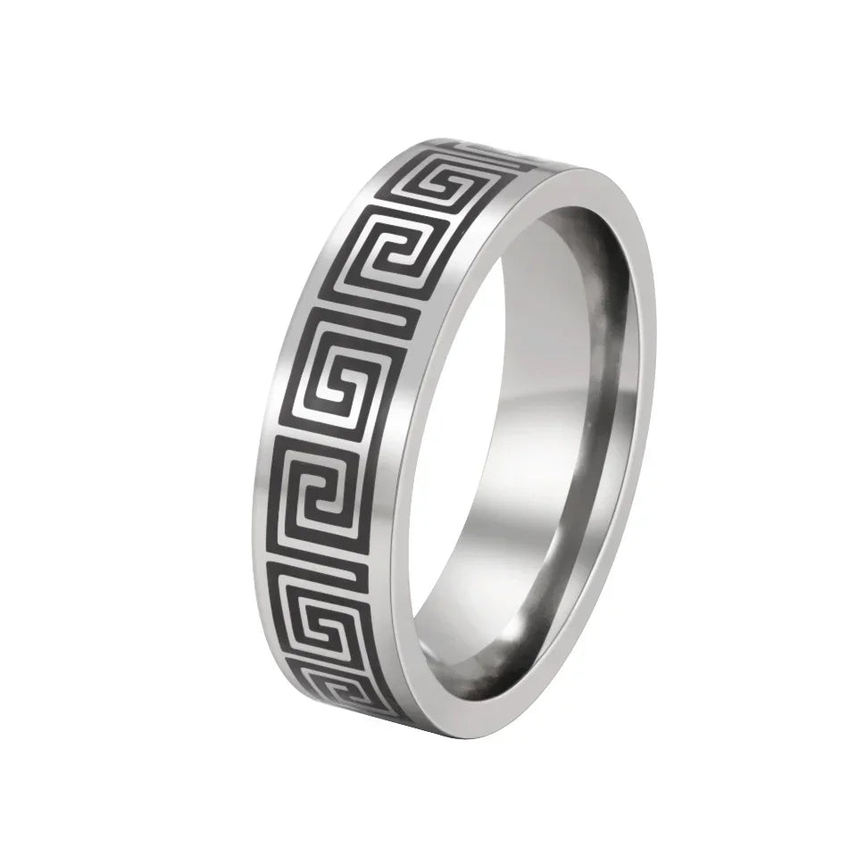 Anillo Zen de Acero Inoxidable Griego – Energía, Protección y Equilibrio Interior