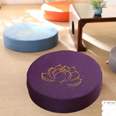 Cojín de Meditación de Lino con Loto – 40x6 cm